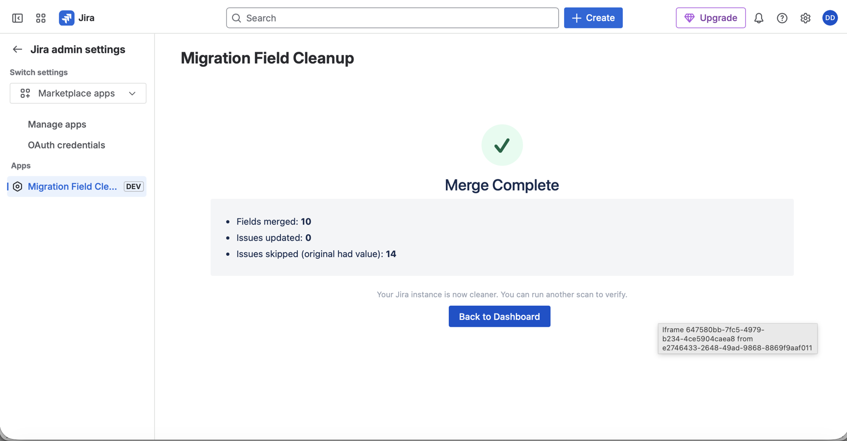 Migration Helper summary screenshot
